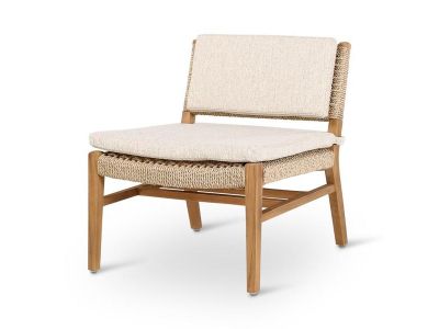 Loungestoel Naomi | teak naturel | beige weving | incl kussen crème