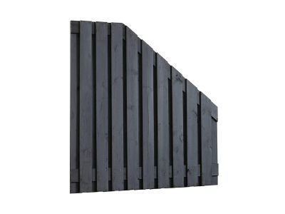 Zwart grenen tuinscherm | Breedte 180 cm | Verloop | 21 planken